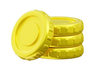 Yellow Plastic Bottle Caps Decorative Ornament Set With Stacked And Reversed Design 3d model