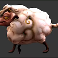 Cute Cartoon Sheep With Fluffy Fur Golden Curly Patterns And Red Noses 3d model