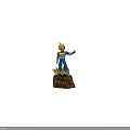 Golden Spiky Haired Blue Costume Doll With White Gloves Boots And Rock Base Stand