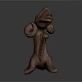 Unique Reddish Brown Terracotta Sculpture With Curled Horns And Intricate Carvings