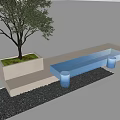 Modern Blue Outdoor Landscape Bench With Tree Gravel And White Base Design