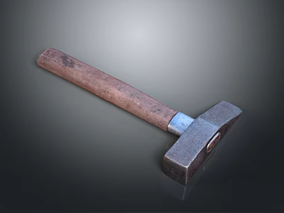 Vintage Metal Head Hammer with Wooden Handle on Gray Gradient Background 3d model