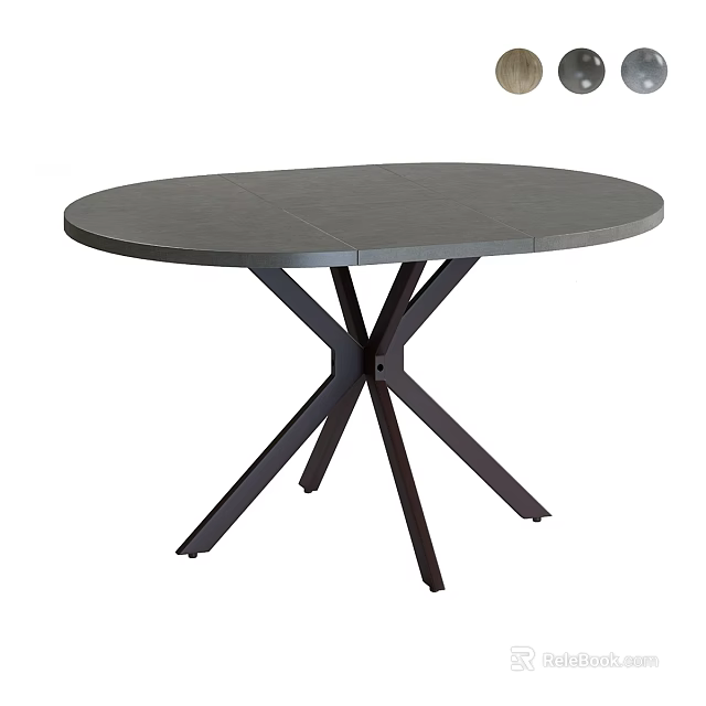 Modern Oval Coffee Table With Sleek Gray Tabletop and Crossed Dark Legs in Living Room 3d model 