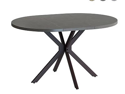 Modern Oval Coffee Table With Sleek Gray Tabletop and Crossed Dark Legs in Living Room 3d model