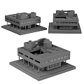 Building Blocks Modern Architecture Model With White Structure Windows Black Base And Green Details 3d model