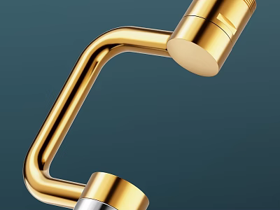 Contemporary Gold Faucet Design Featuring Curved Handle And Polished Surface 3d model