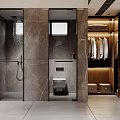 Modern Bathroom Interior Design With Marble Walls Shower Area Toilet And Closet