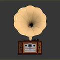 Classic Vintage Phonograph With Golden Flower Shaped Horn And Decorative Wooden Base