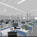 Public Office Space With Open Layout Workstations Computers And Green Plants 3d model