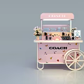 COACH Pink Mobile Cart with Beauty Products Skincare and Floral Decoration on White Wheels