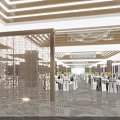 Elegant Banquet Hall Interior With Luxurious Chandeliers Tables Chairs And Flower Decorations