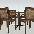 Round Wooden Dining Set With Six Plaid Pattern Chairs For Home Dining Area 3d model