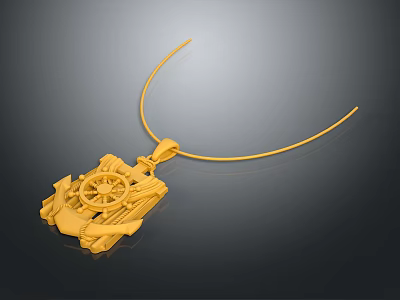 Golden Fashion Pendant With Intricate Wheel Design For Stylish Accessories 3d model