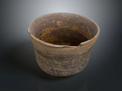 Hand Carved Ancient Pottery Sculpture With Textured Surface And Aged Patina 3d model