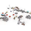 Scene Construction Model Components With Street Lamps Vehicles Rocks And Traffic Cones