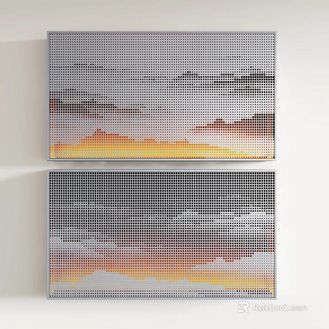 Wrought Iron Wall Art with Grid Pattern Landscape Design and Gradient Colors 3d model