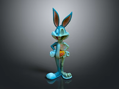 Blue Cartoon Rabbit Sculpture With Large Ears In Cheerful Standing Pose 3d model