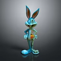 Blue Cartoon Rabbit Sculpture With Large Ears In Cheerful Standing Pose