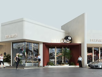The appearance of billiard hall character plant window door head 3d model