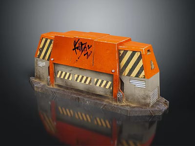 Detailed Orange Miniature Structure With Graffiti And Warning Stripes On Base 3d model