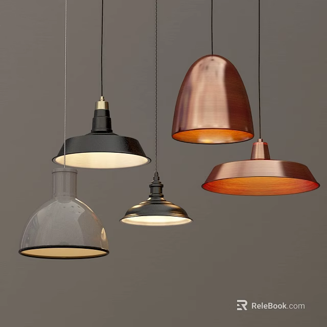 Modern Pendant Lights With Black Copper Transparent Glass Shades And Various Designs 3d model 