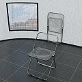 Transparent Folding Leisure Chair in Room with Textured Wall Dark Tiled Floor and Window Sky