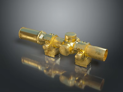 Golden Shiny Weapon Scope Featuring Tactical Design Adjustable Knobs And Metallic Finish 3d model
