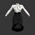 Fashionable White Long Sleeve Ruffle Collar Dress With Black Ruffled Asymmetric Hem And Belt