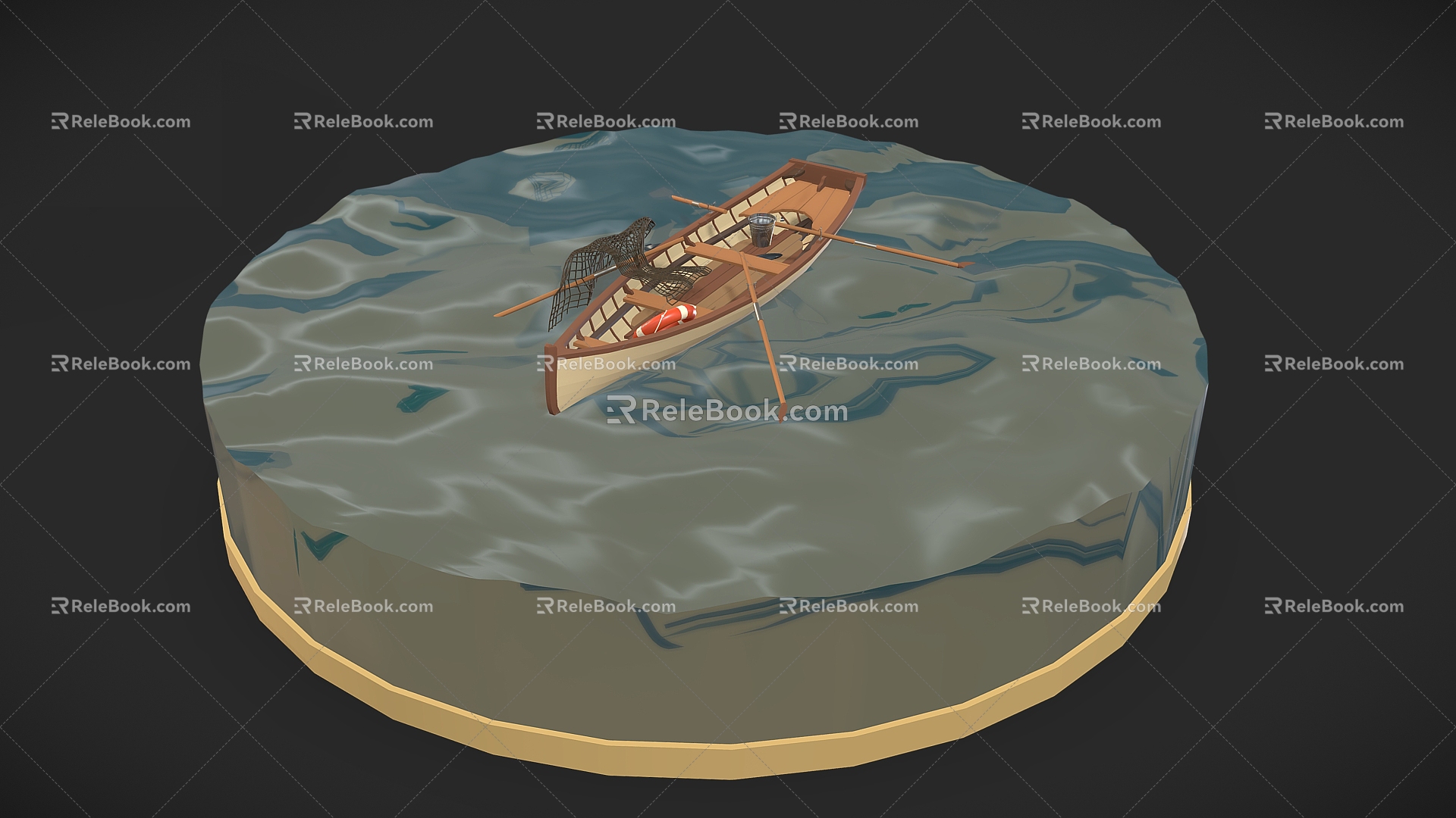 Cartoon River Cartoon Boat Wooden Boat Cartoon Scene Boat River Fishing Boat 3d model