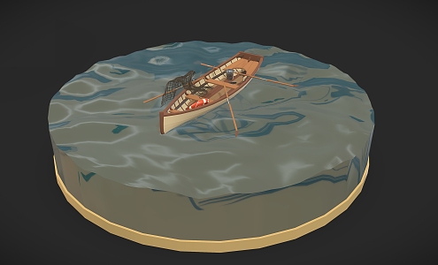 Cartoon River Cartoon Boat Wooden Boat Cartoon Scene Boat River Fishing Boat 3d model