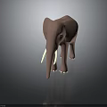 3D Elephant Model With Brown Body White Tusks On Black Background And Reflective Base