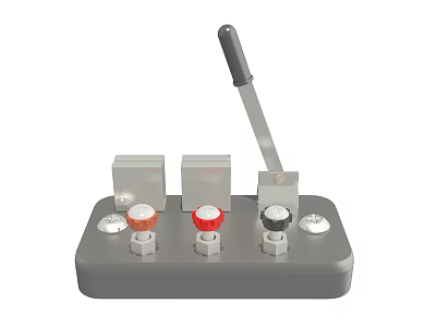 Industrial Equipment Control Panel With Gray Base Multiple Colored Knobs And Long Handle Switch 3d model