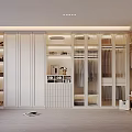 Modern Walk-in Closet Design With White Cabinets Glass Doors Layered Storage Clothes And Shoes
