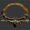 Unique Decorative Fashion Headpiece Featuring Golden Curved Ring Spiked White Accents Metallic Leather Design