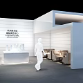 Modern Exhibition Booth Interior Design With White Walls Reception Desk And Seating