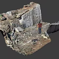 Industrial Equipment For Rock Mining At Quarry Worksite With Large Rocks And Operator