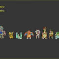 Colorful Pixel Art Characters And Creatures Standing On Reflective Surface 3d model