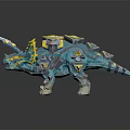 Armored Mechanical Dinosaur With Blue Yellow Color And Tech Inspired Design