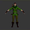 3D Model Of Archer In Green Outfit With Quiver Red Gloves And Brown Boots