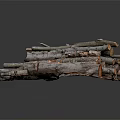 Natural Stacked Wooden Logs And Branches On Stone Base With Rustic Texture
