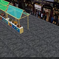 Fresh Fruit Vegetable Stall With Green Canopy Yellow Frame Near Traditional Building