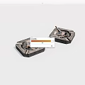 Square Dark Ashtrays With Metal Mesh And Cigarettes On White Background