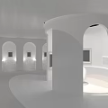 Modern White Interior Space With Arched Structures And Circular Design Elements 3d model