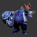 Muscular Fantasy Character With Blue Purple Beard Holding Geometric Orb And Blue Shoes