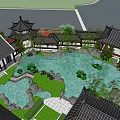 Traditional Chinese Garden Landscape With Pond Lotus Greenery And Architectural Pavilions