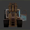 Rusty Blue Vintage Forklift With Metal Forks Large Wheels And Old Cab