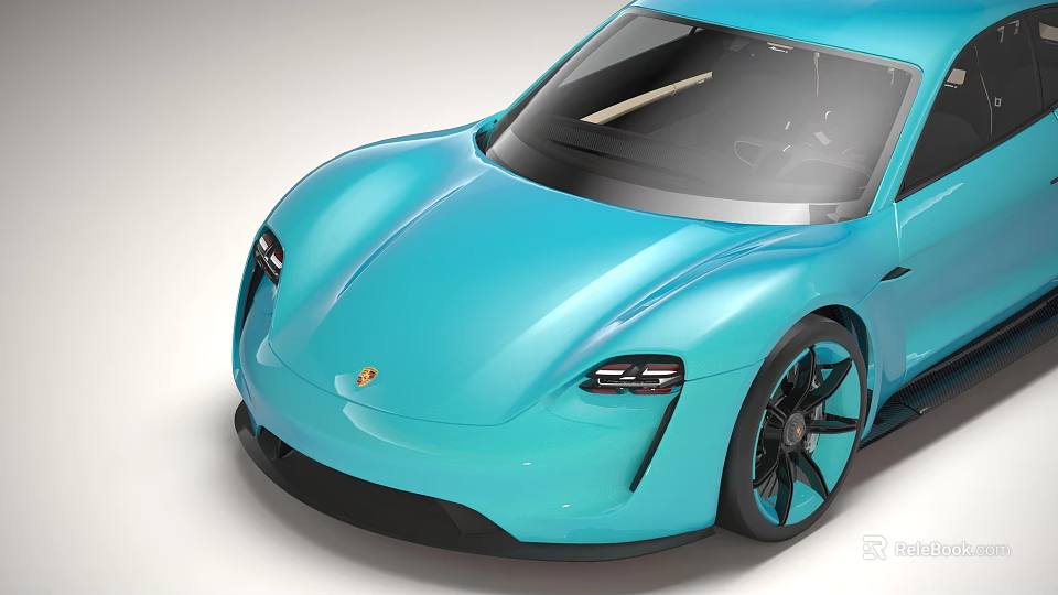 Blue Porsche Electric Sports Car With Sleek Design Front Fascia And Alloy Wheels 3d model 