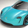 Blue Porsche Electric Sports Car With Sleek Design Front Fascia And Alloy Wheels