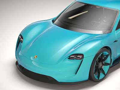 Blue Porsche Electric Sports Car With Sleek Design Front Fascia And Alloy Wheels 3d model