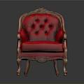Classic Red Chair With Ornate Carved Wooden Arms And Tufted Upholstery